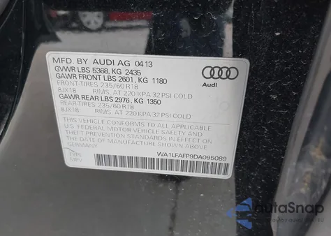 2013 Audi Q5 2.0T Premium z USA, uszkodzony, nr VIN WA1LFAFP9DA095089